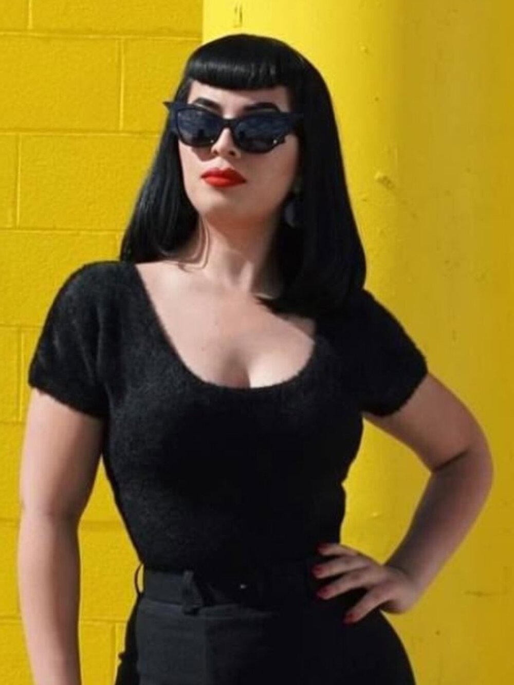 Vixen by Micheline Pitt Mantrap Short-Sleeved Knit Sweater - Black - XS